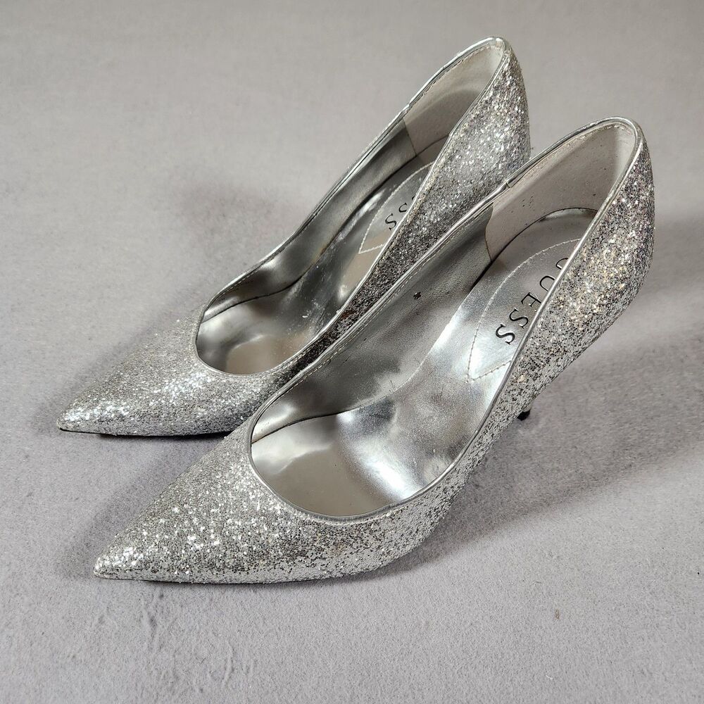 Guess Silver Metallic Glitter Pointed Toe High Heel Stilettos Women's shoe 6M